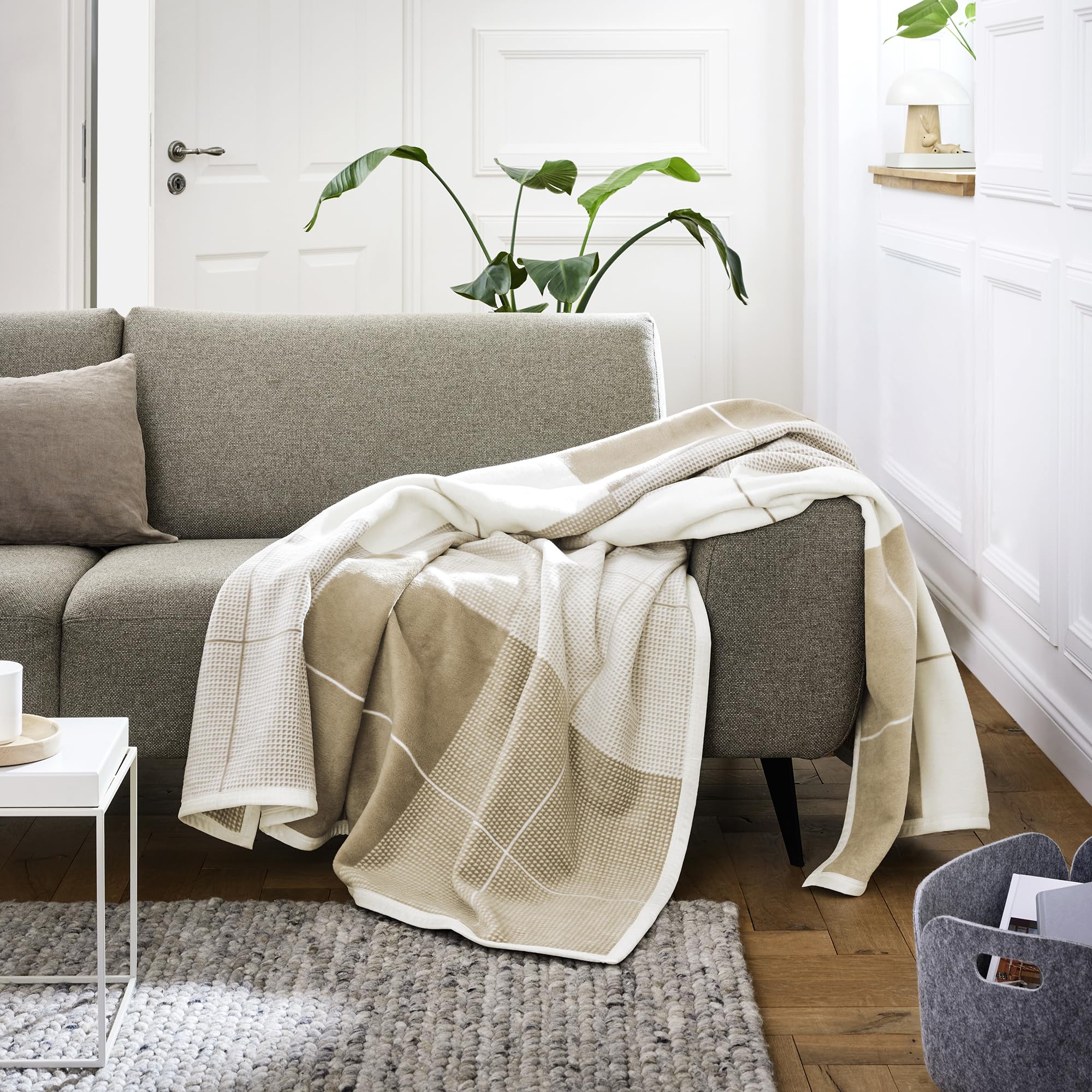 IBENA Amalfi Kuscheldecke 150x200 cm Beige Karo Baumwollmix