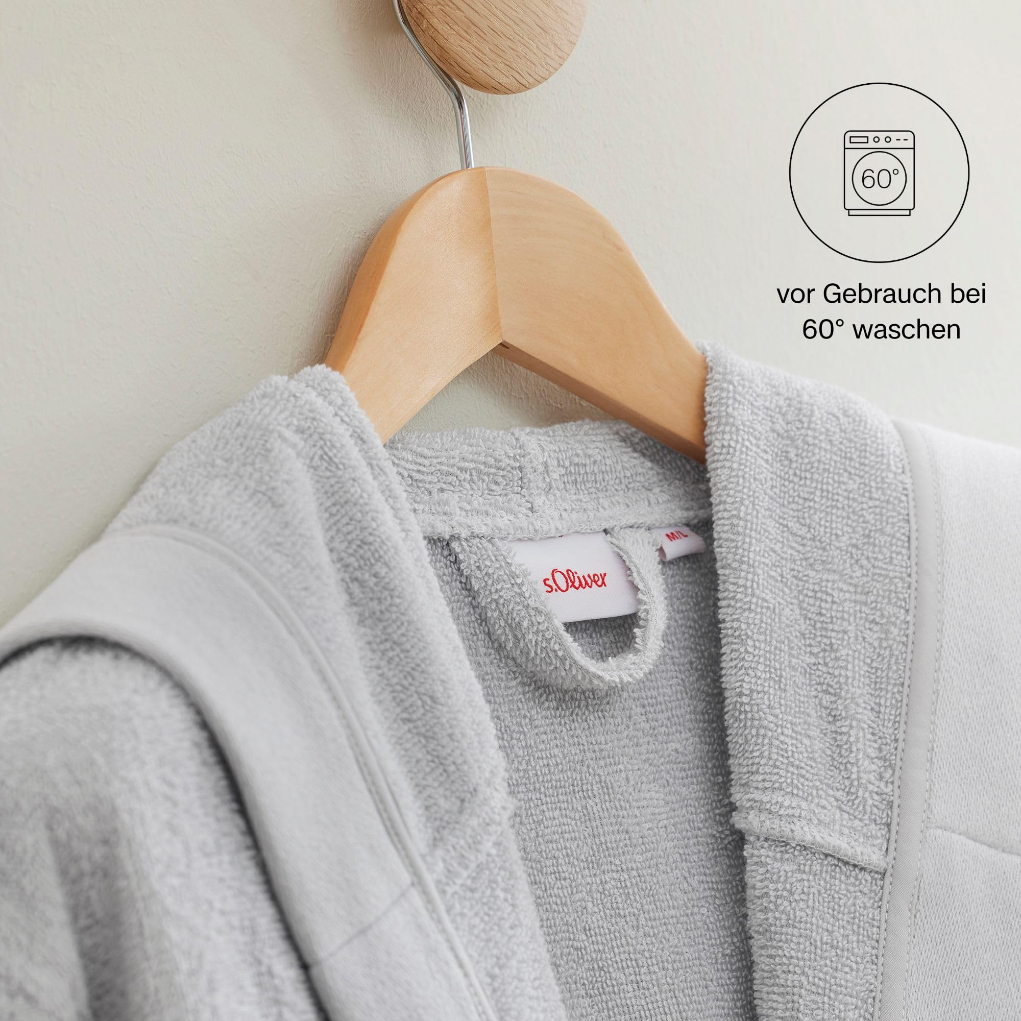 s.Oliver Bademantel M-L Baumwolle Beige mit Kapuze Unisex