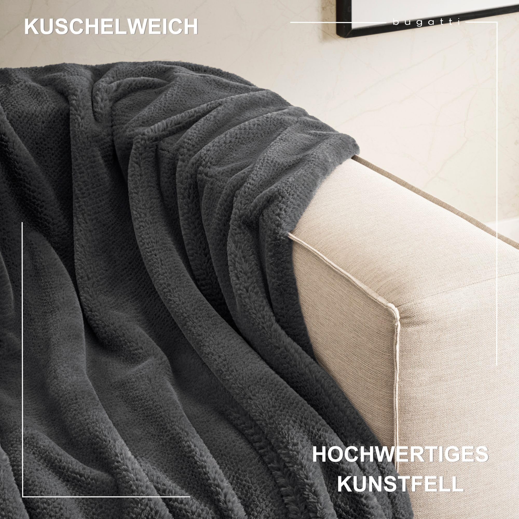 bugatti Kunstfell Kuscheldecke 150x200 anthrazit warm