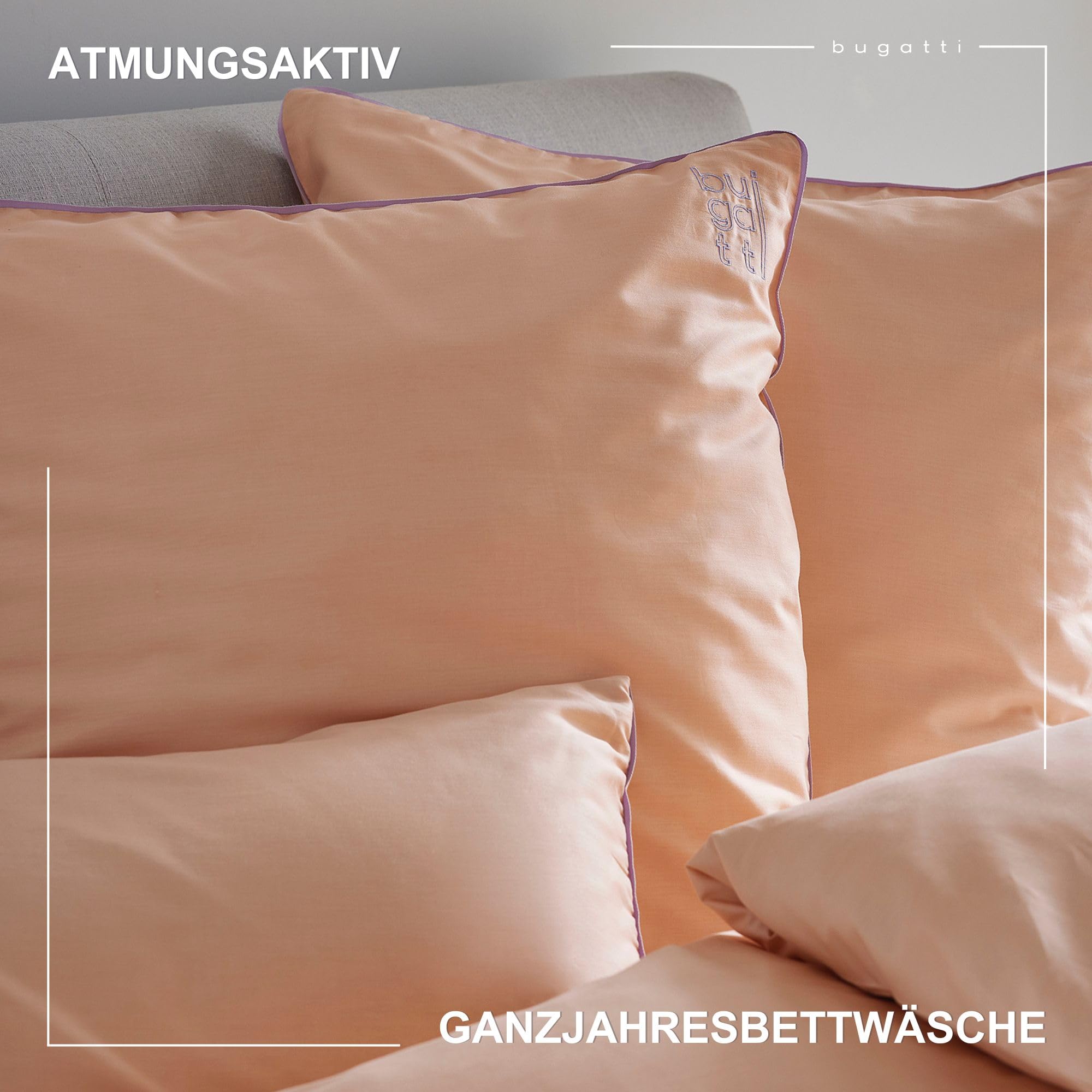bugatti Satin Bettwäsche 135x200 Bettbezug Lachs Baumwolle