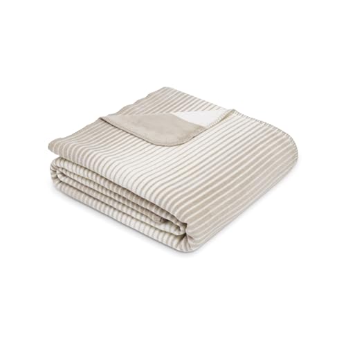 Ibena Decke 150x200 Kuscheldecke beige weiß gestreift Baumwolle