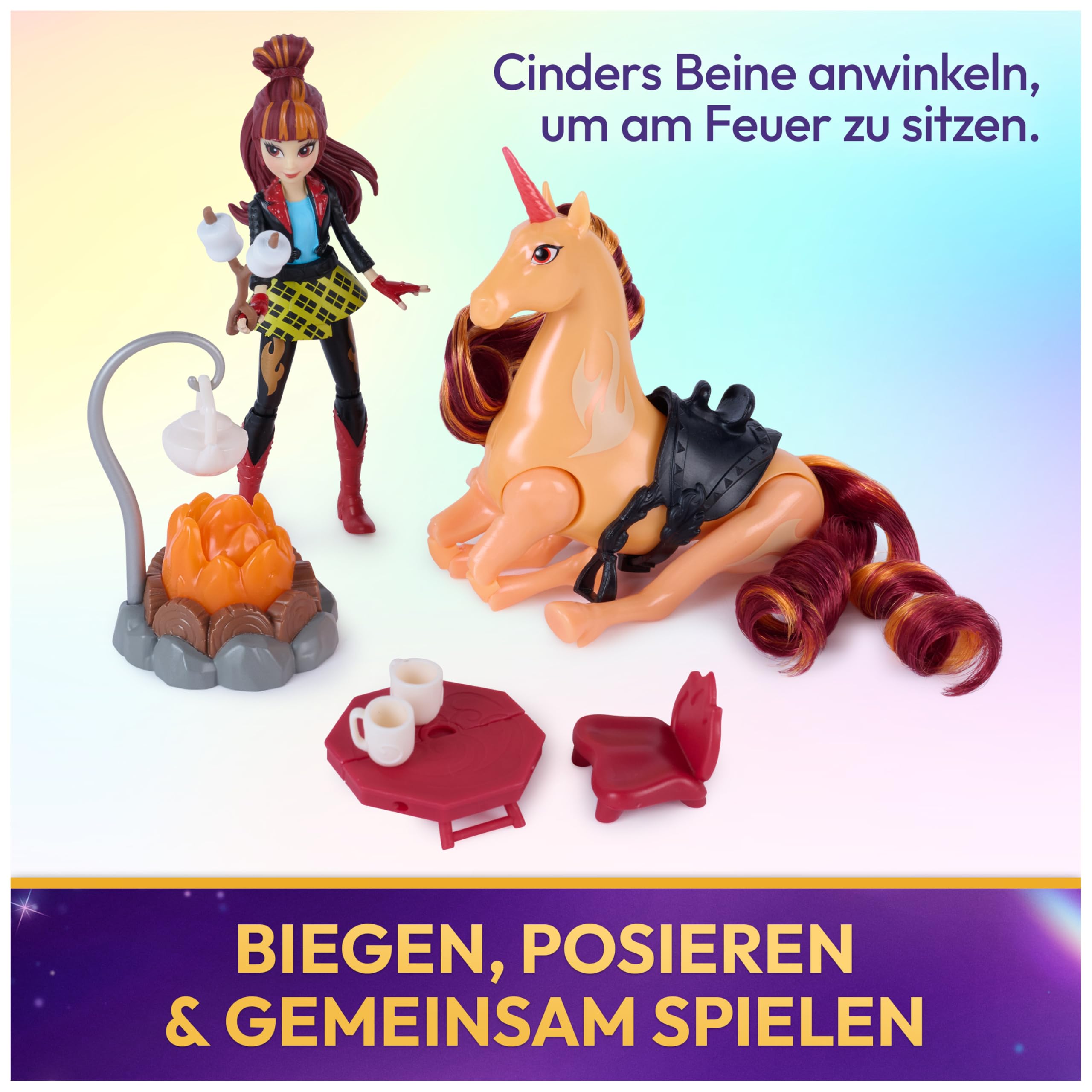 Unicorn Academy Lagerfeuer-Set Valentina Cinder Puppe Einhorn