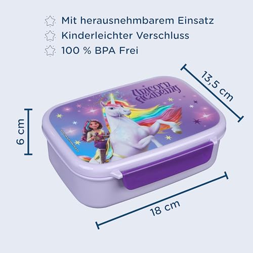 Unicorn Academy Brotdose Kinder Lila 18 cm BPA-frei Einhorn