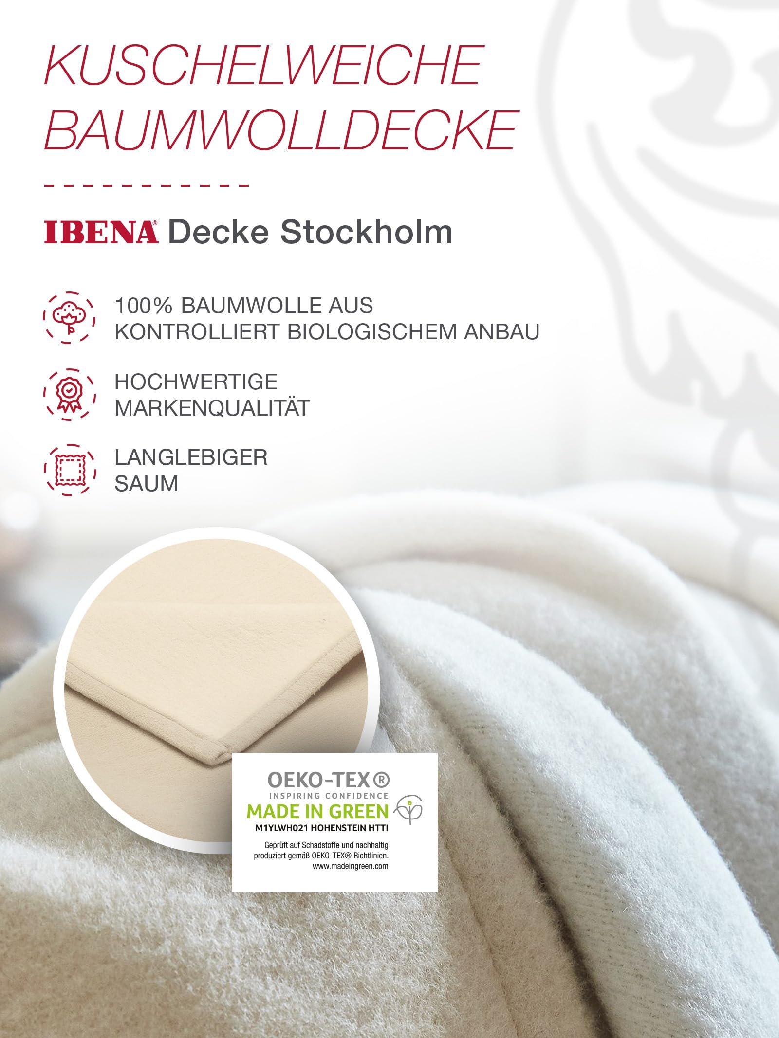 IBENA Stockholm Decke 140x200 cm Baumwolle beige