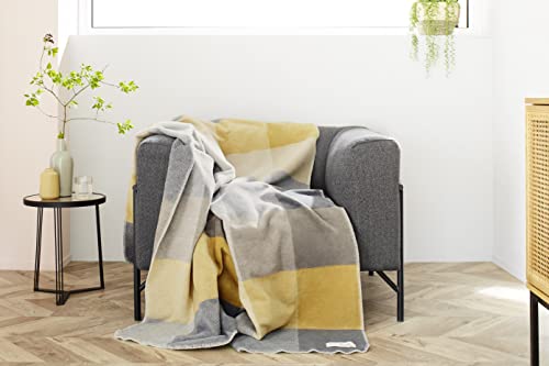 s.Oliver Kuscheldecke 150x200 grau gelb Karo Baumwolle