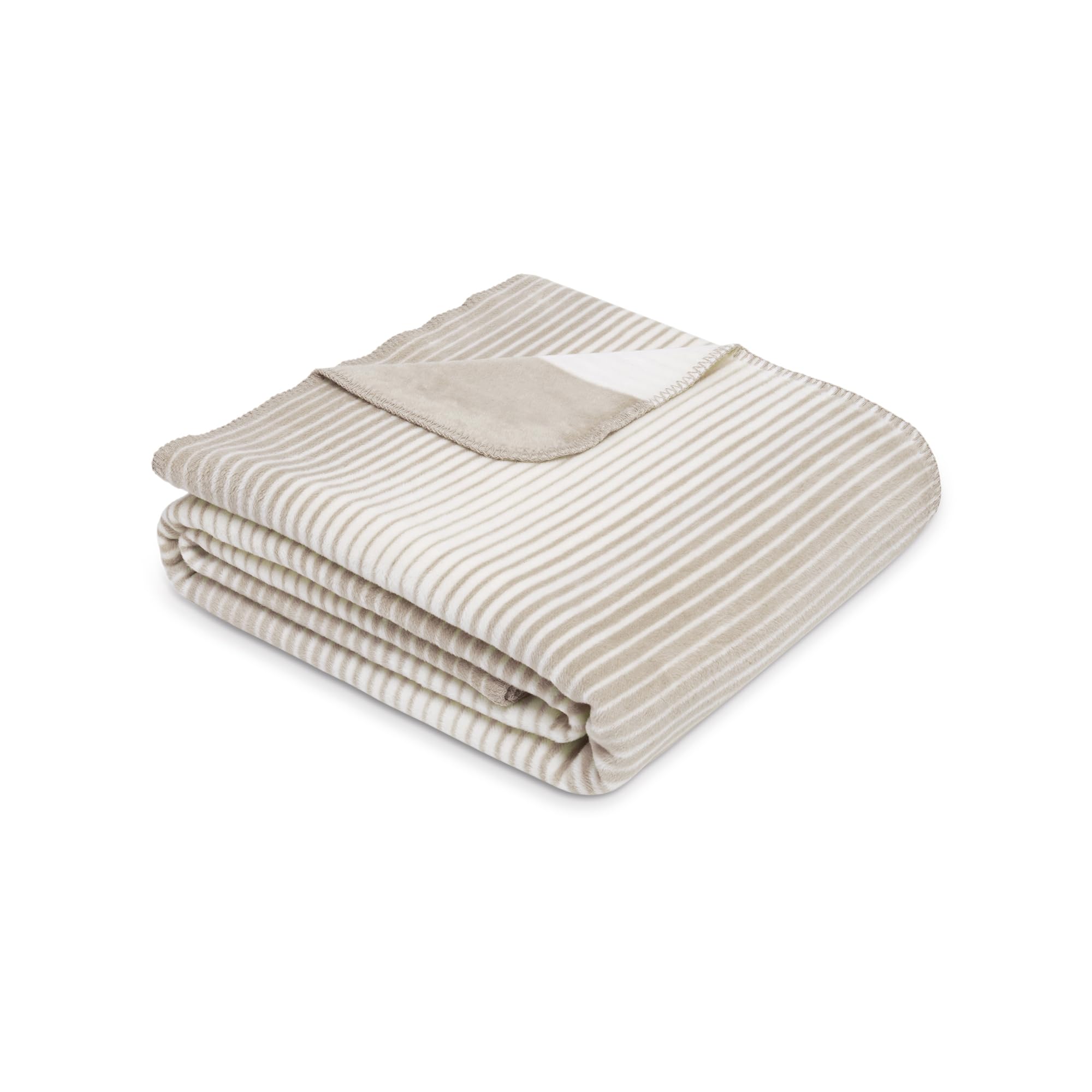 Ibena Decke 150x200 Kuscheldecke beige weiß gestreift Baumwolle