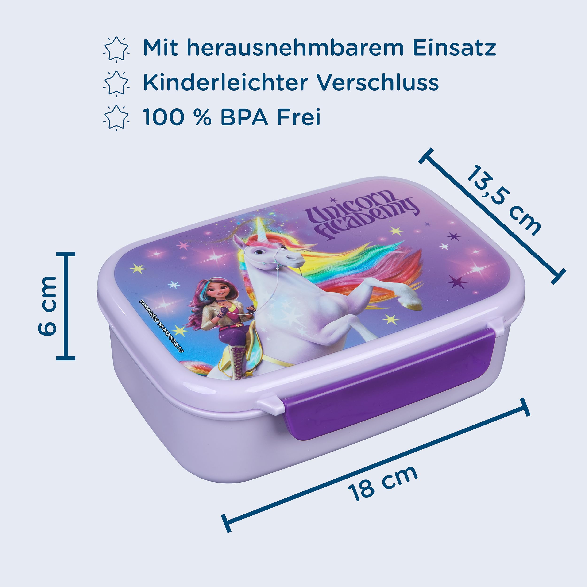 Unicorn Academy Brotdose Kinder Lila 18 cm BPA-frei Einhorn