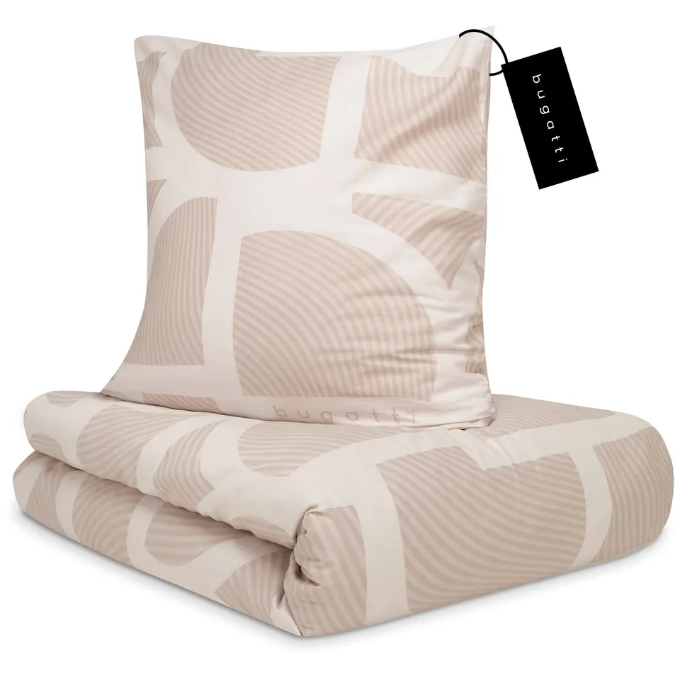 bugatti Bettwäsche 135x200 beige Grafik Satin Baumwolle
