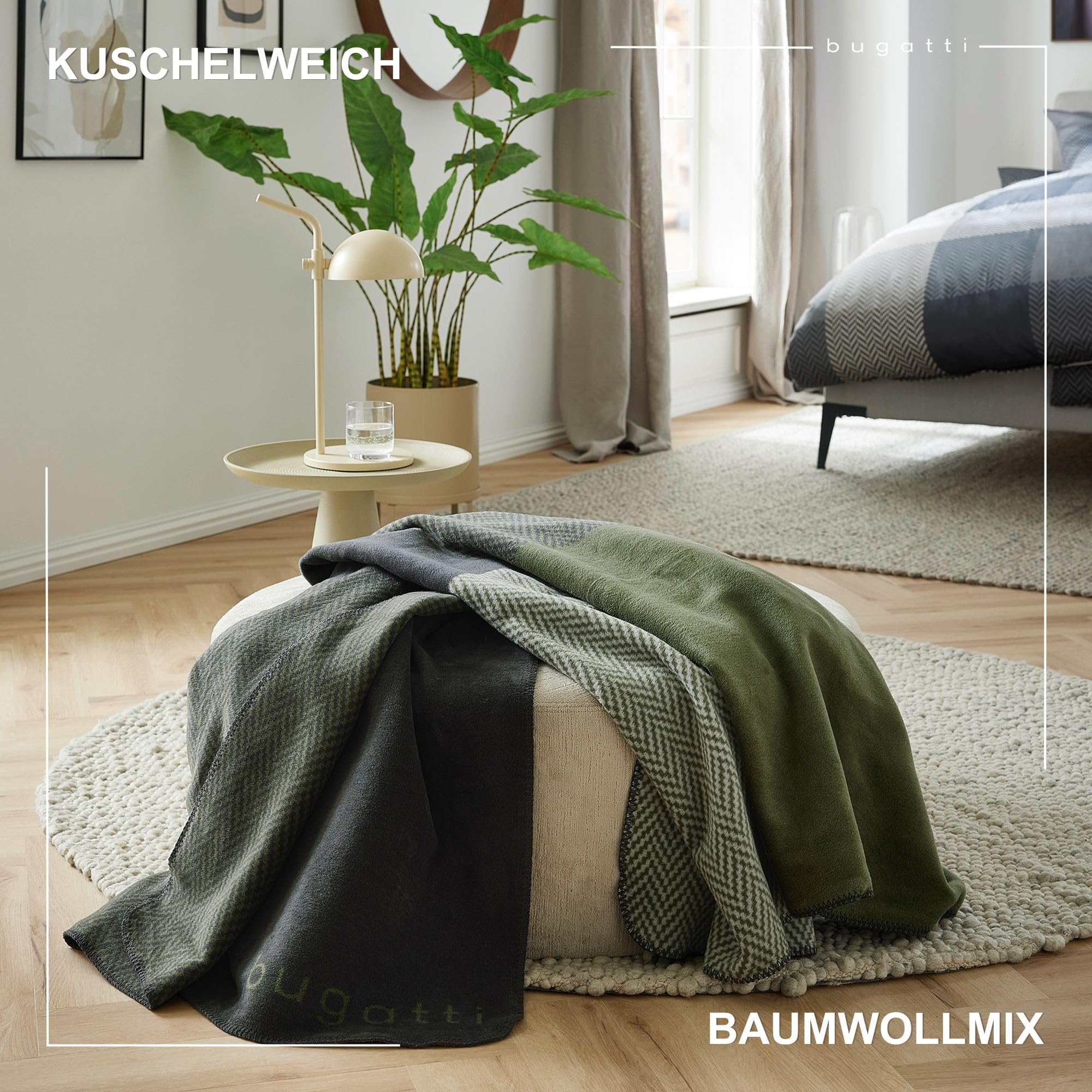 bugatti Kuscheldecke 150x200 Baumwollmix grün Patchwork warm
