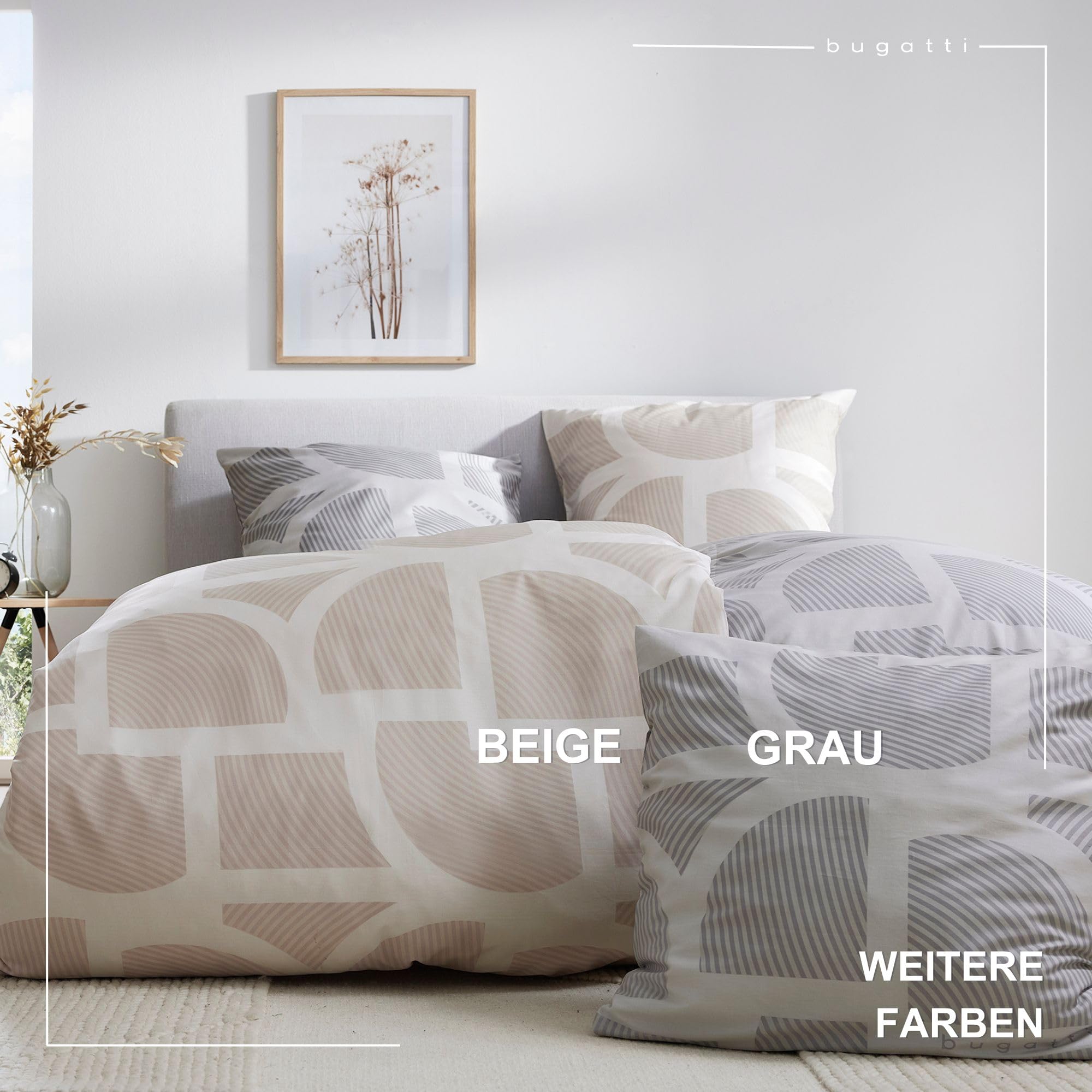 bugatti Bettwäsche 135x200 beige Grafik Satin Baumwolle