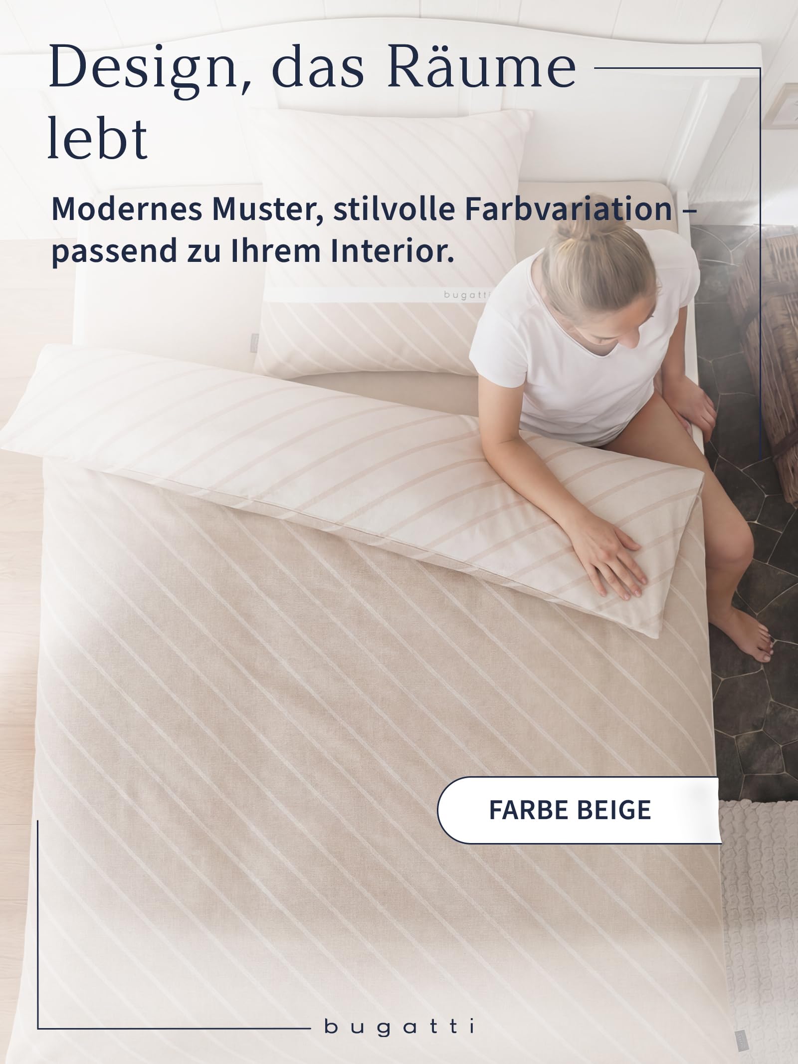 bugatti Bettwäsche 135x200 beige Streifen Mako-Satin