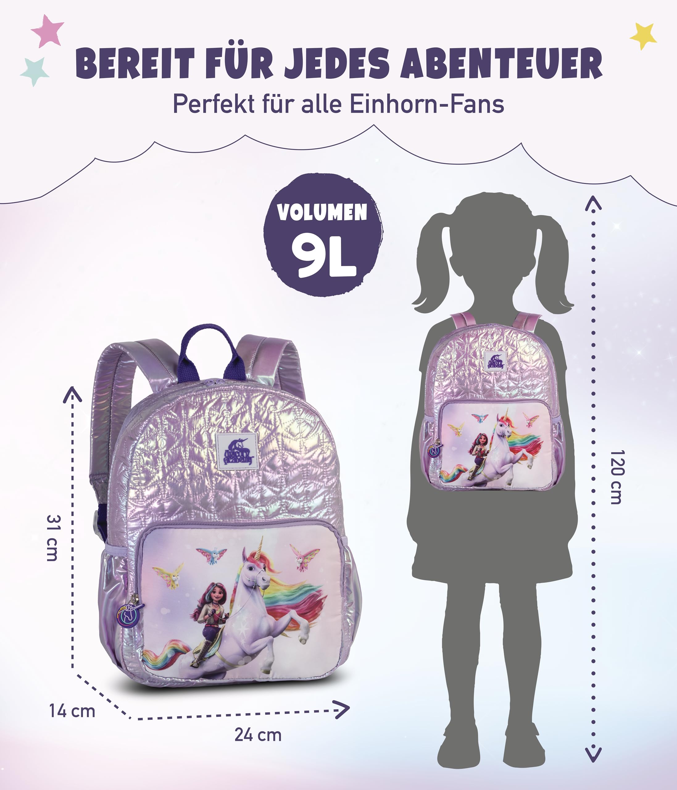Unicorn Academy Rucksack Mädchen Rosa 9L Einhorn Holografisch