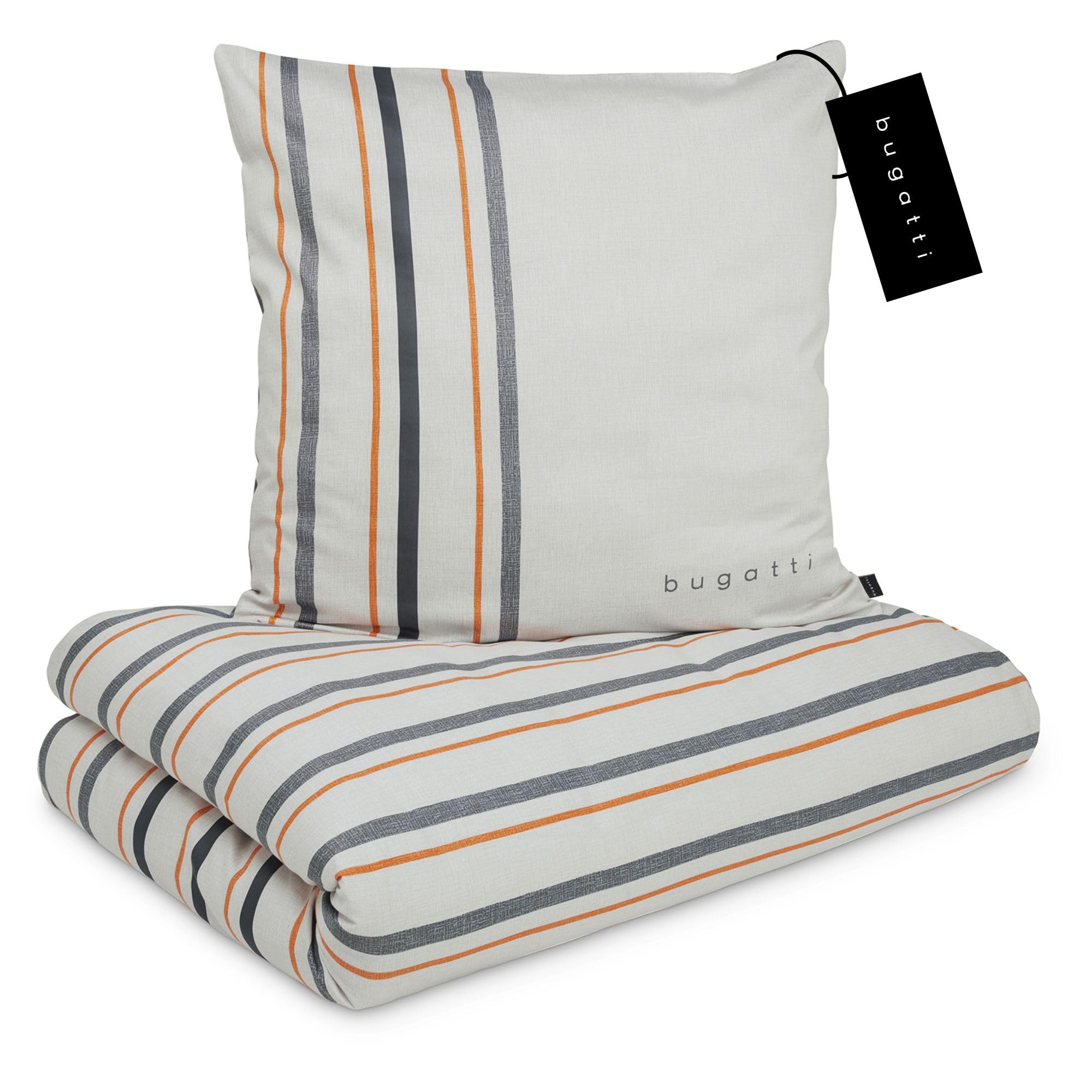 bugatti Bettwäsche 155x220 Grau Orange Mako-Satin Baumwolle