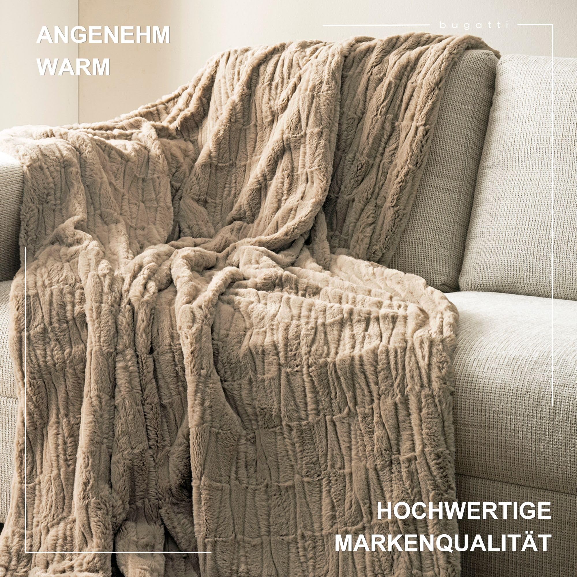 bugatti Kunstfell Kuscheldecke 150x200 beige flauschig