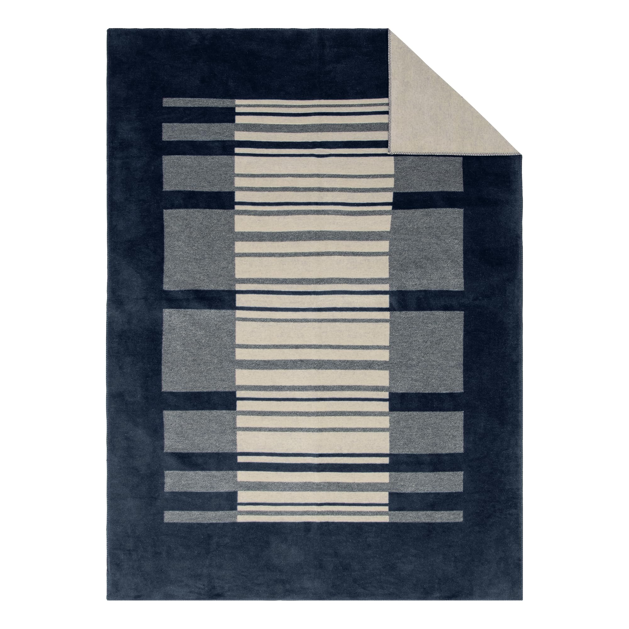 IBENA Corato Kuscheldecke 150x200 dunkelblau beige Baumwolle