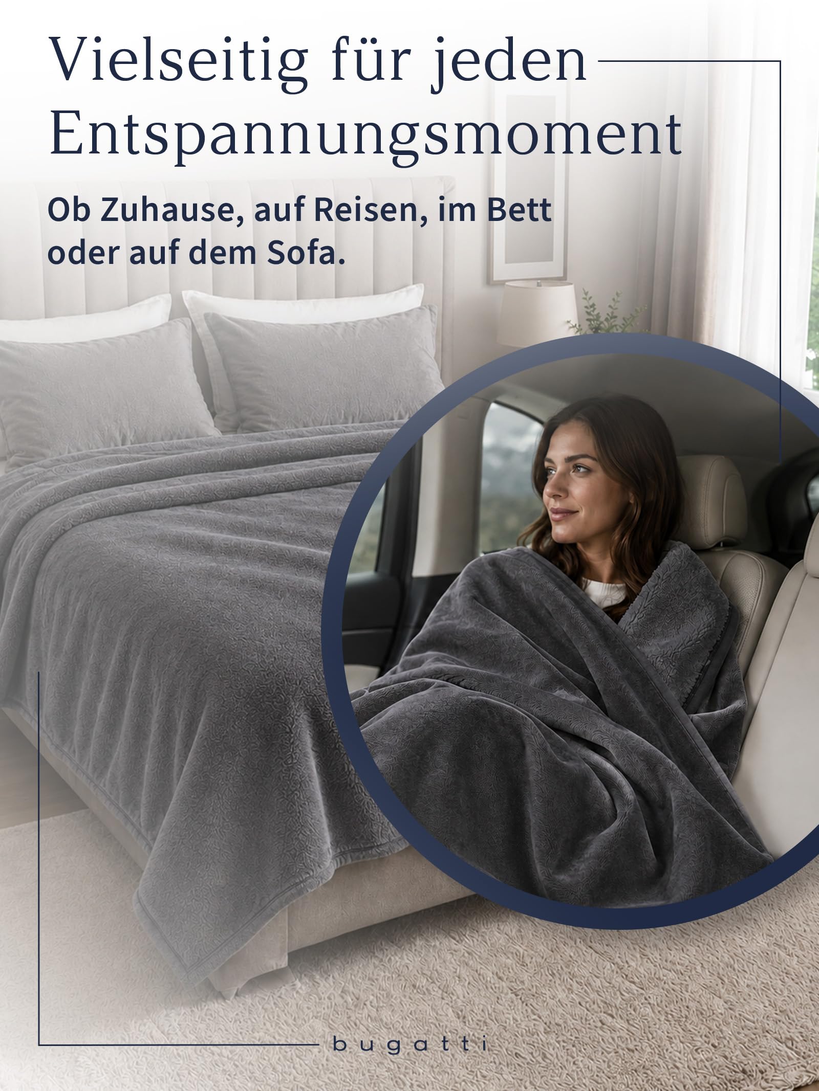 IBENA bugatti DoppioSoft Decke 160x220 Dunkelgrau Kuscheldecke