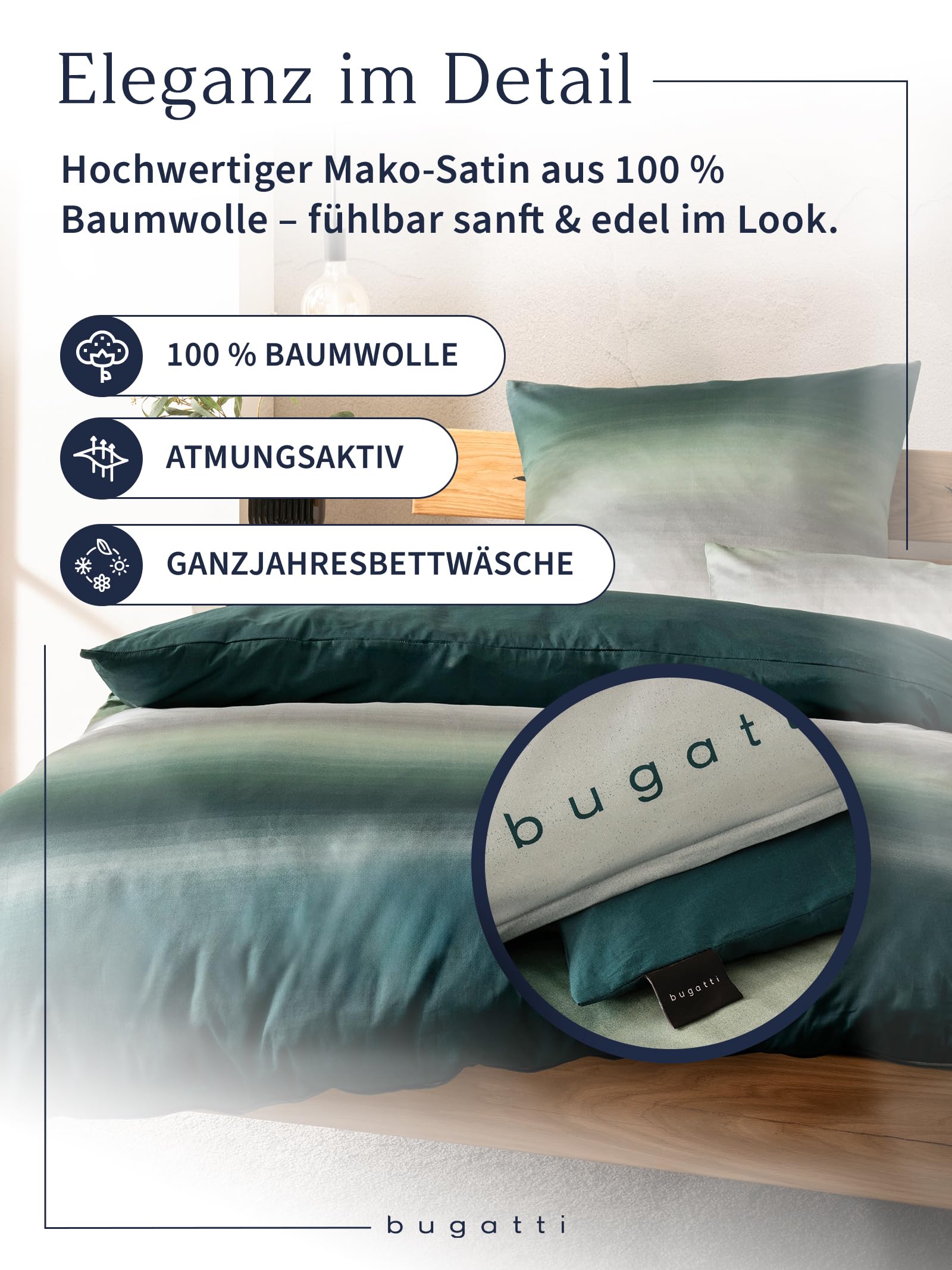 bugatti Mako-Satin Bettwäsche 135x200 grau-grün gestreift