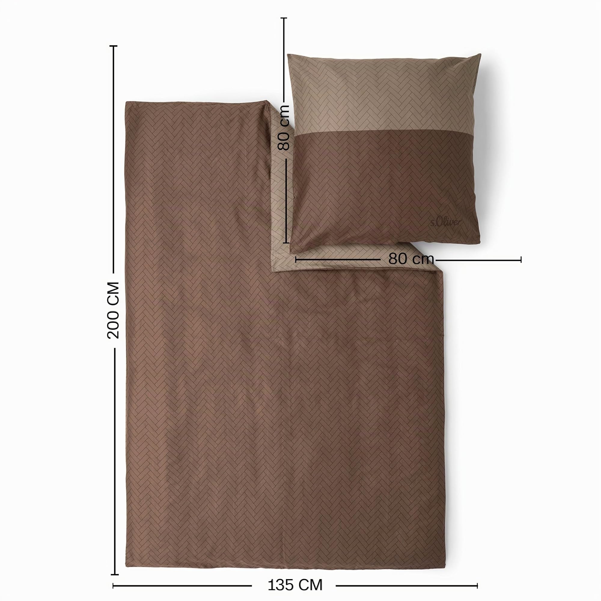 s.Oliver Mako-Satin Bettwäsche 135x200 braun Fischgrät