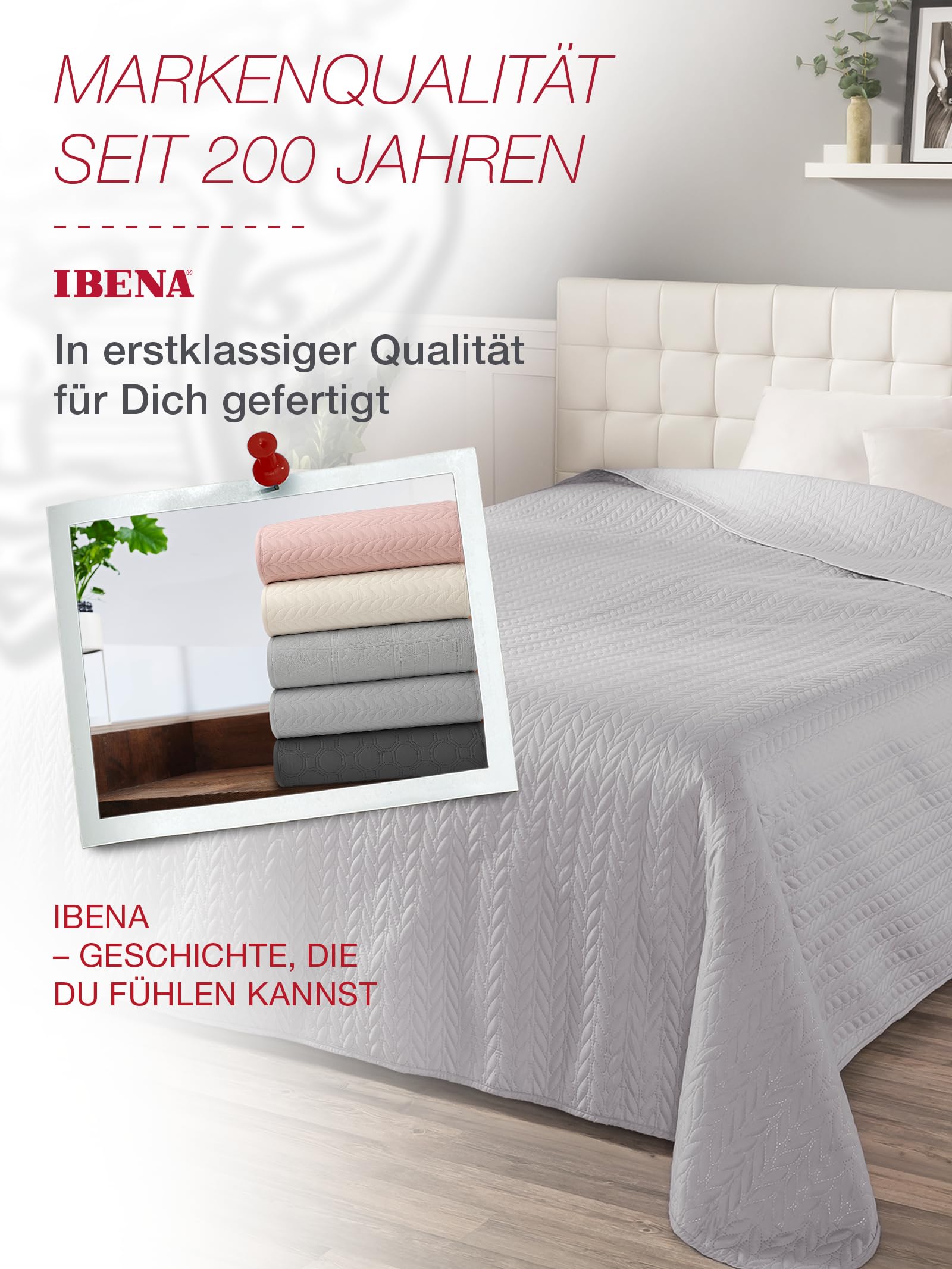 IBENA Nancy Tagesdecke 280x250 cm grau gesteppt