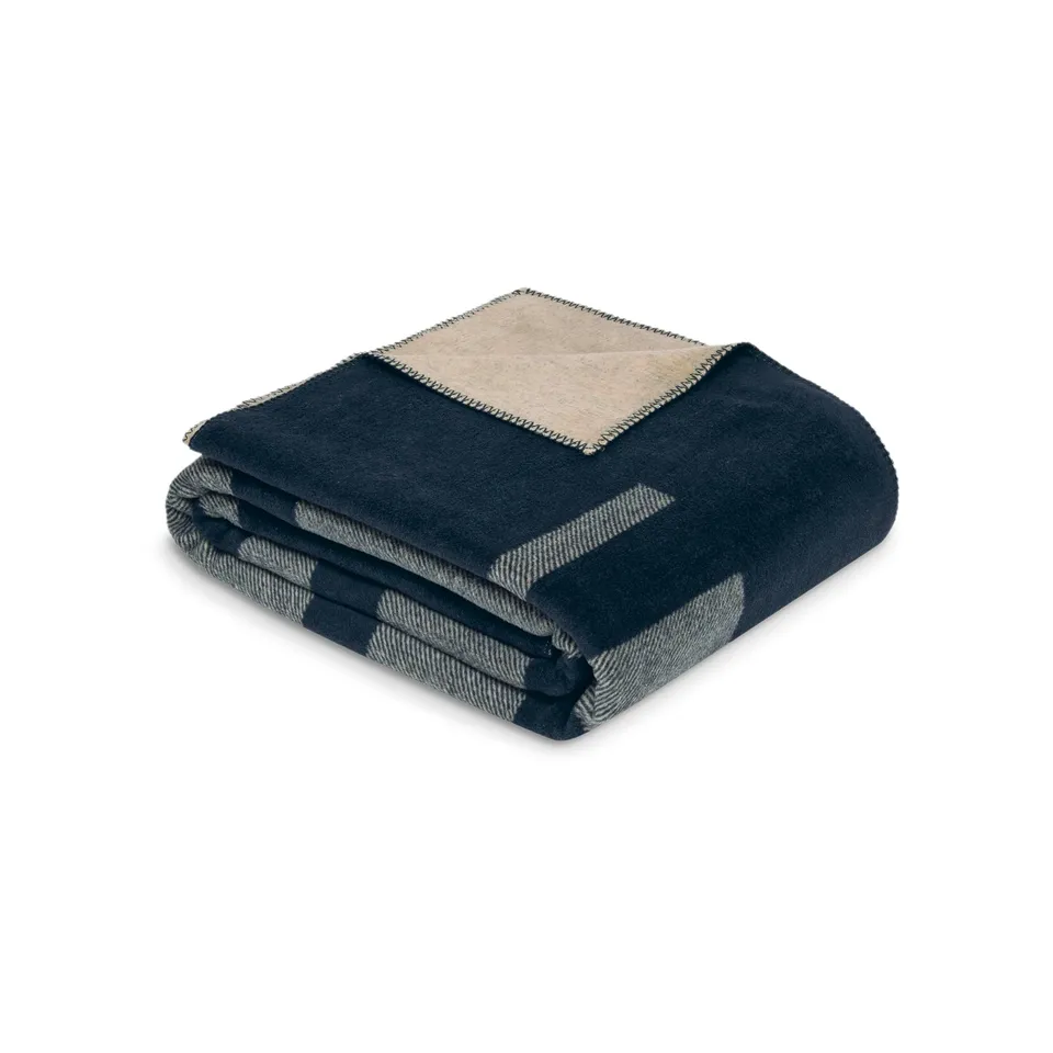 IBENA Corato Kuscheldecke 150x200 dunkelblau beige Baumwolle