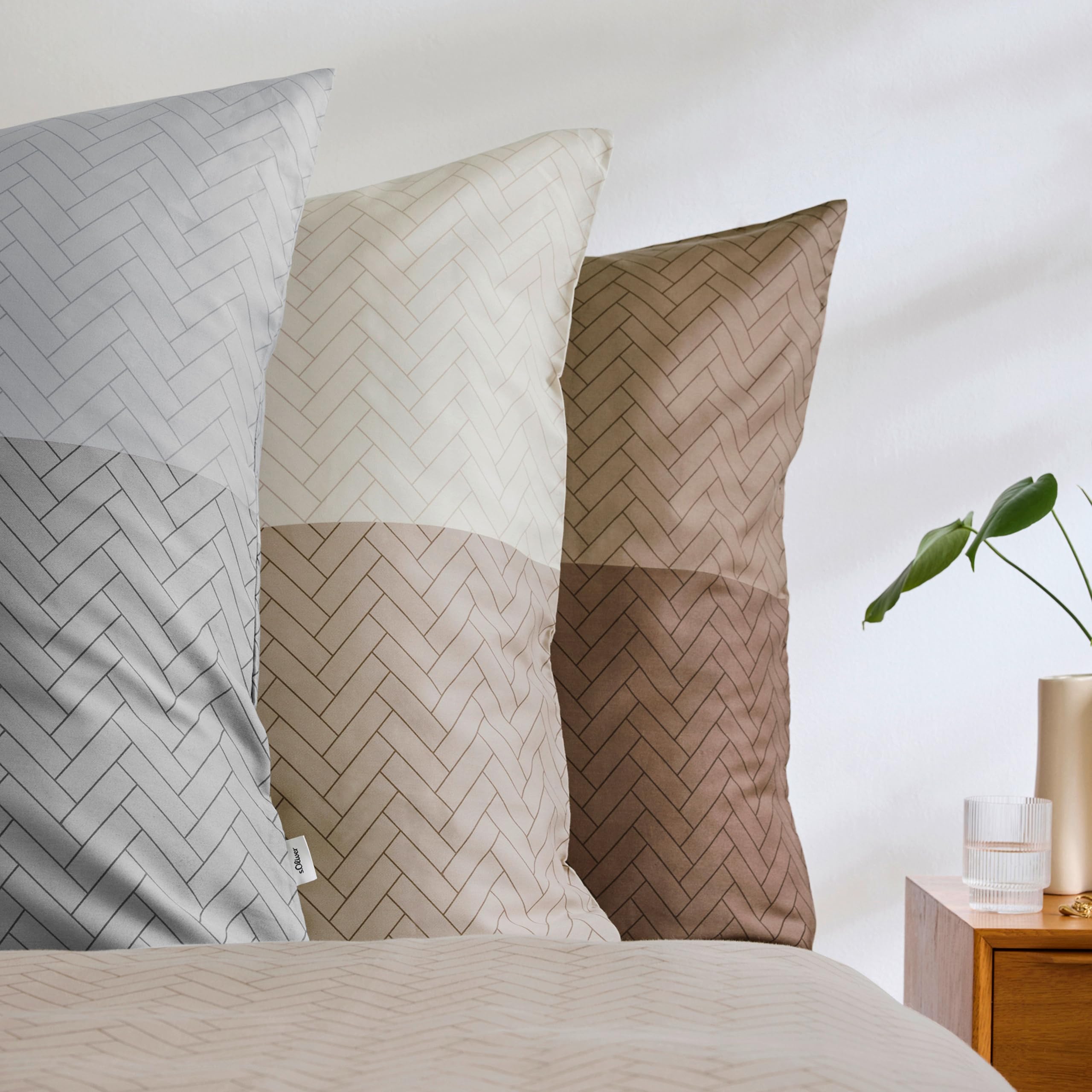 s.Oliver Mako-Satin Bettwäsche 135x200 braun Fischgrät