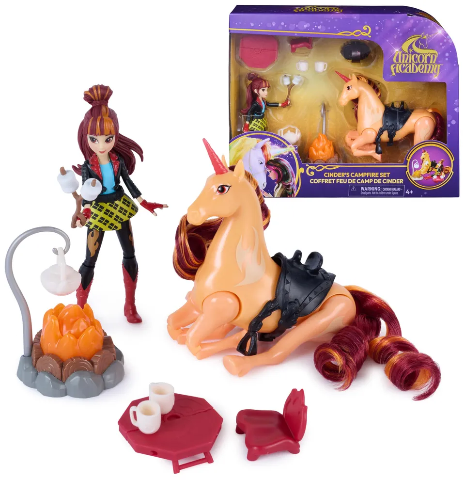Unicorn Academy Lagerfeuer-Set Valentina Cinder Puppe Einhorn