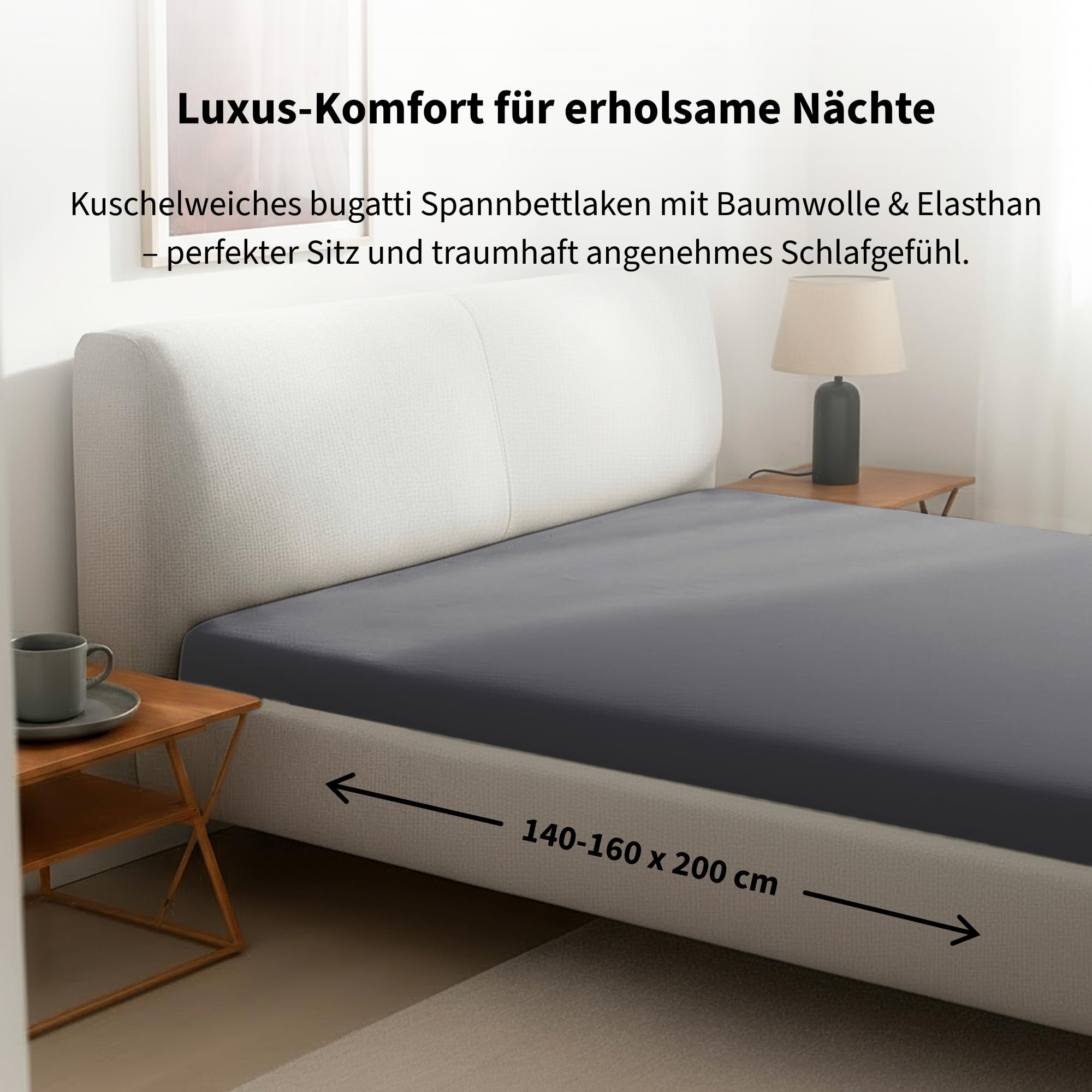 bugatti Spannbetttuch Anthrazit 140x200-160x200 Baumwolle