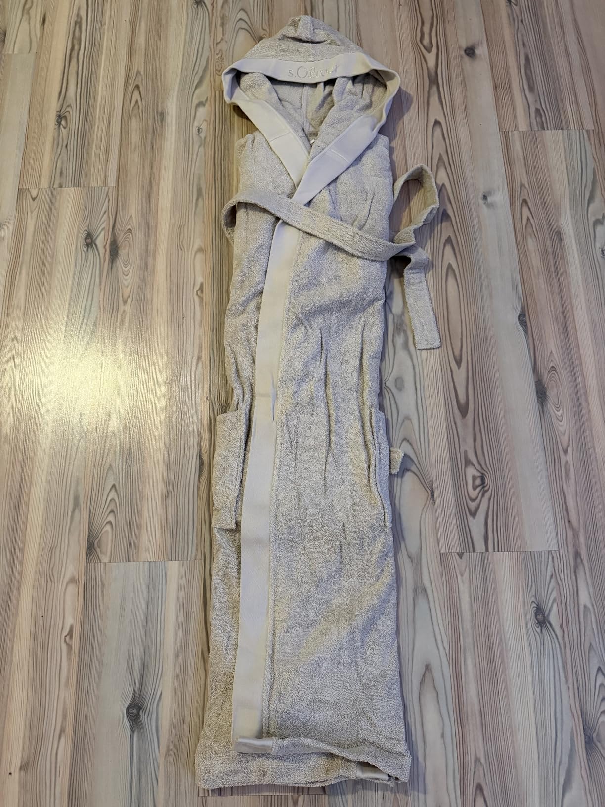 s.Oliver Bademantel M-L Baumwolle Beige mit Kapuze Unisex