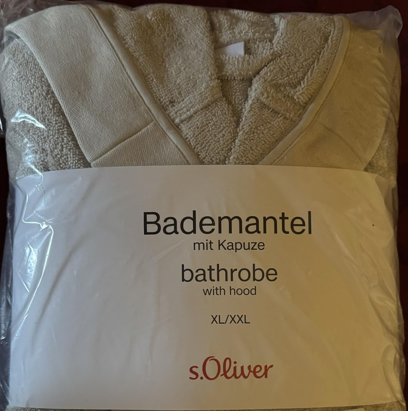 s.Oliver Bademantel M-L Baumwolle Beige mit Kapuze Unisex