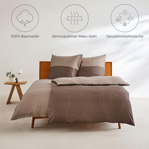 s.Oliver Mako-Satin Bettwäsche 135x200 braun Fischgrät