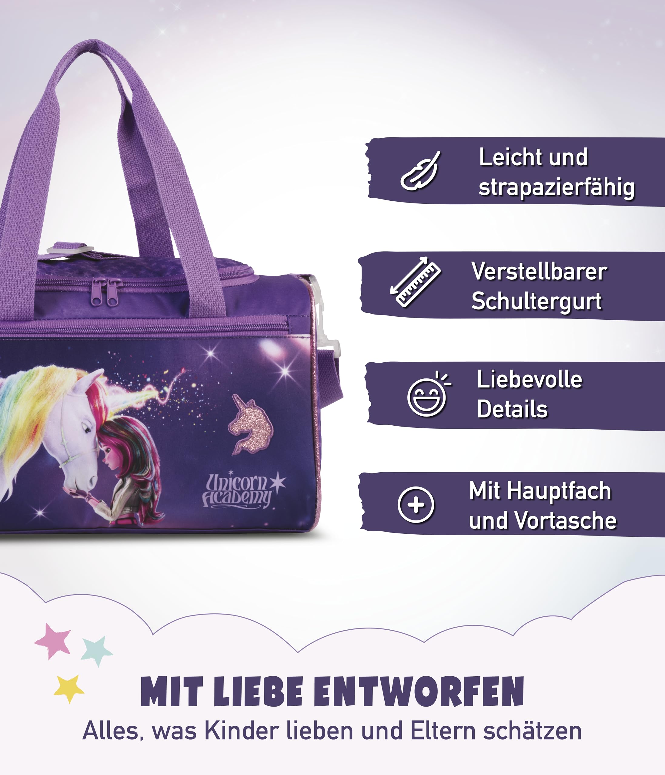 Unicorn Academy Sporttasche 12L 22x36x19 Lila Einhorn leicht