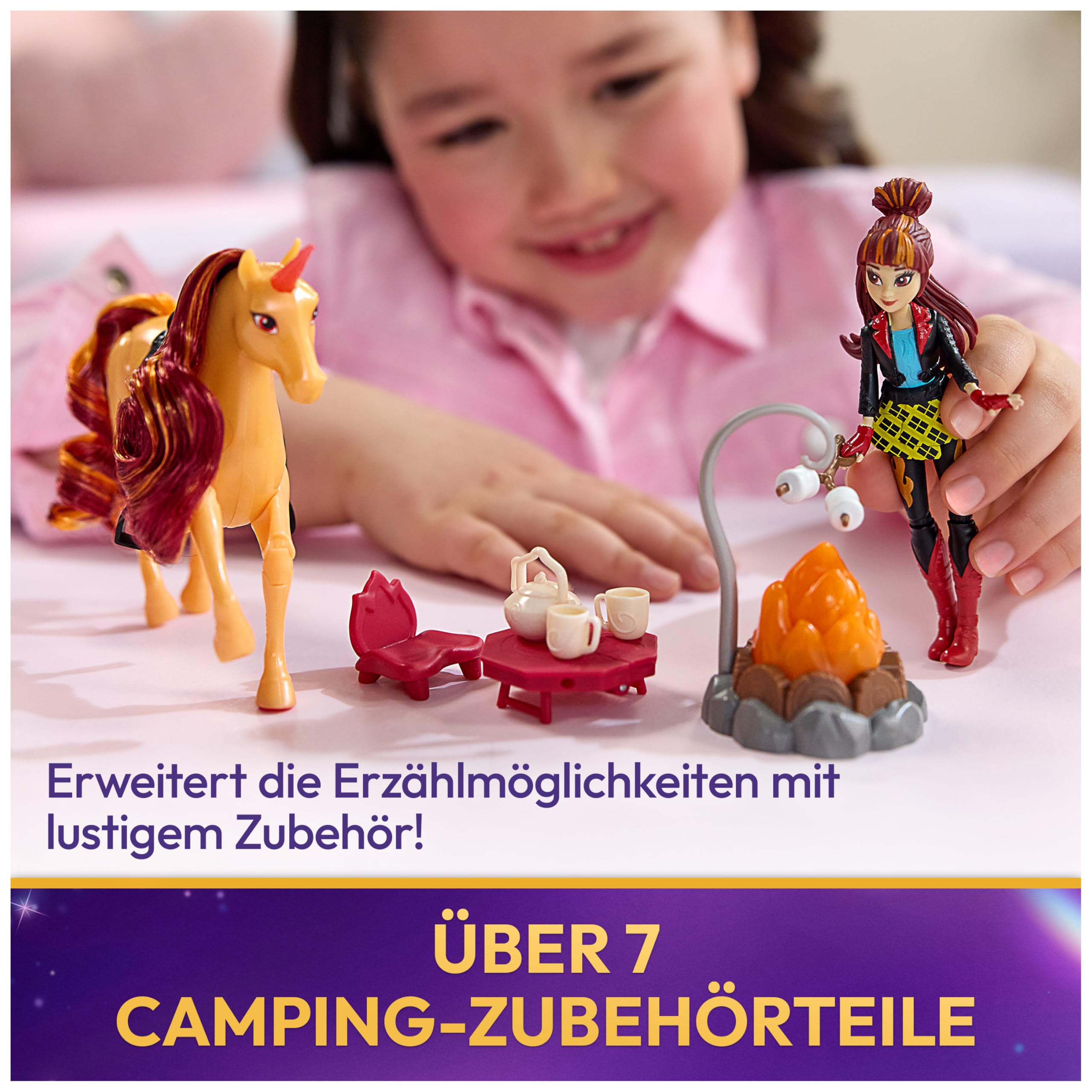 Unicorn Academy Lagerfeuer-Set Valentina Cinder Puppe Einhorn