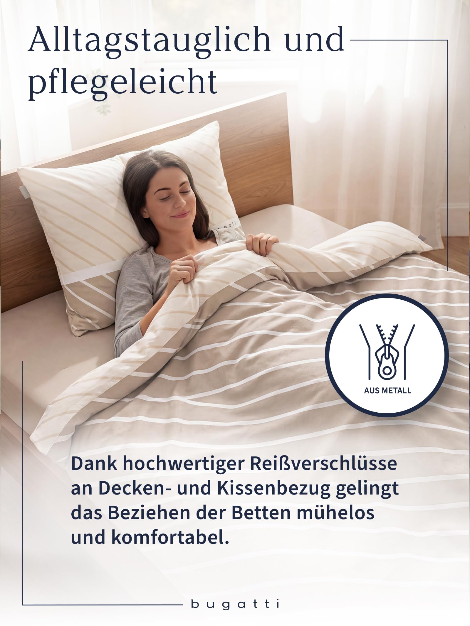 bugatti Bettwäsche 135x200 beige Streifen Mako-Satin