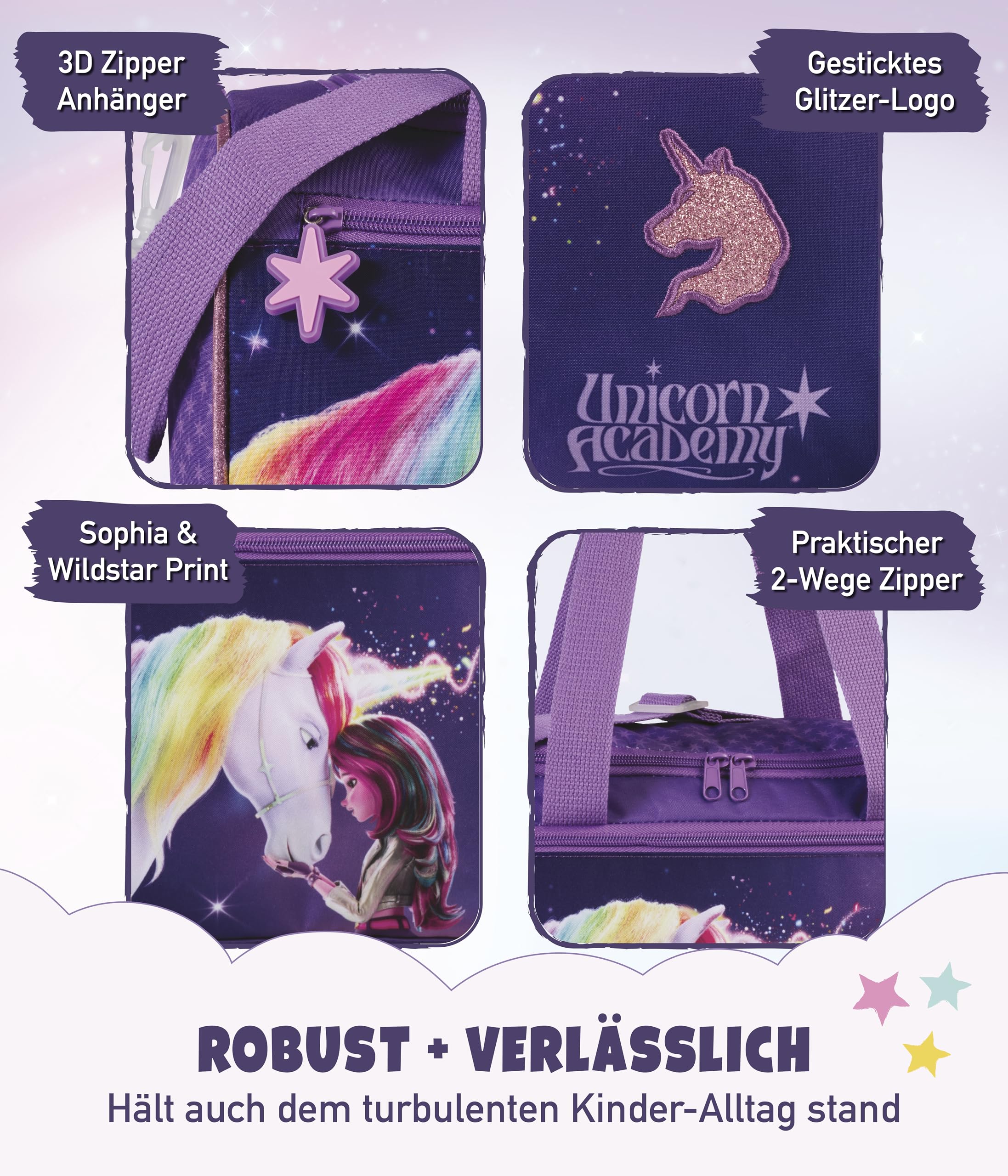 Unicorn Academy Sporttasche 12L 22x36x19 Lila Einhorn leicht