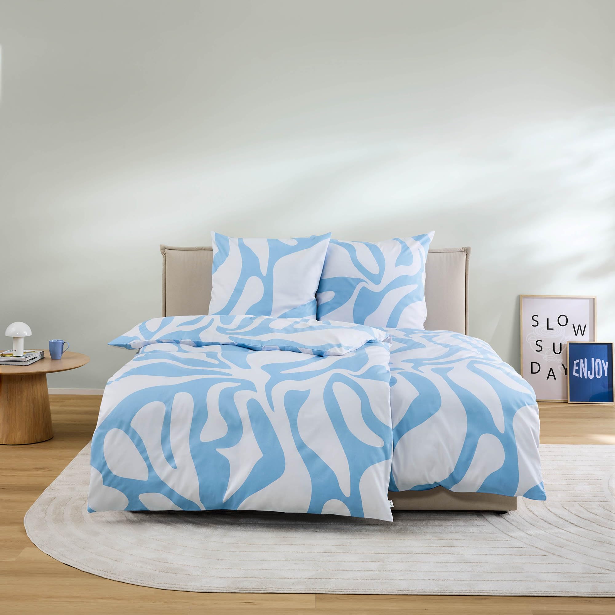 s.Oliver Bettwäsche 135x200 hellblau Muster Satin Baumwolle