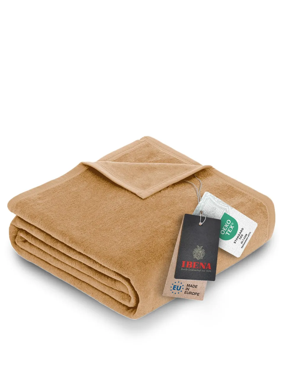 IBENA Porto Kuscheldecke 150x200 cm Camel Baumwollmix