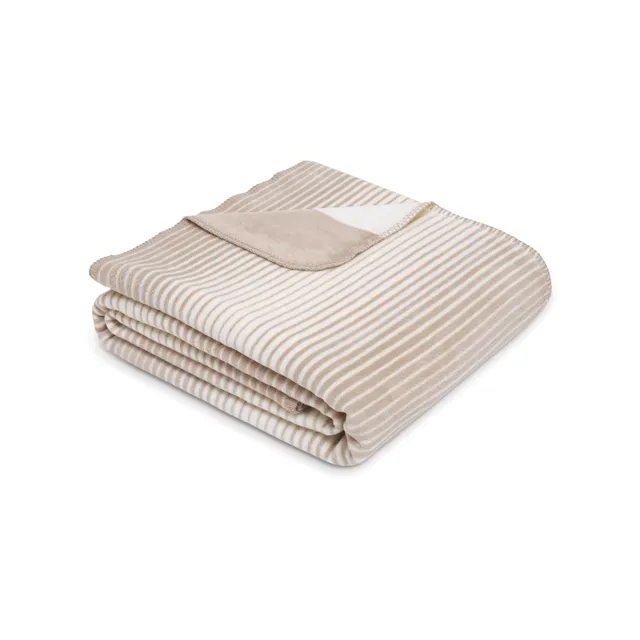 Ibena Decke 150x200 Kuscheldecke beige weiß gestreift Baumwolle