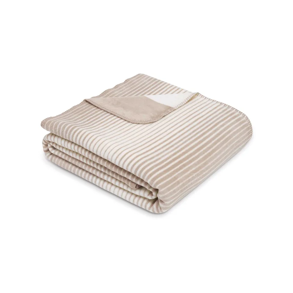 Ibena Decke 150x200 Kuscheldecke beige weiß gestreift Baumwolle