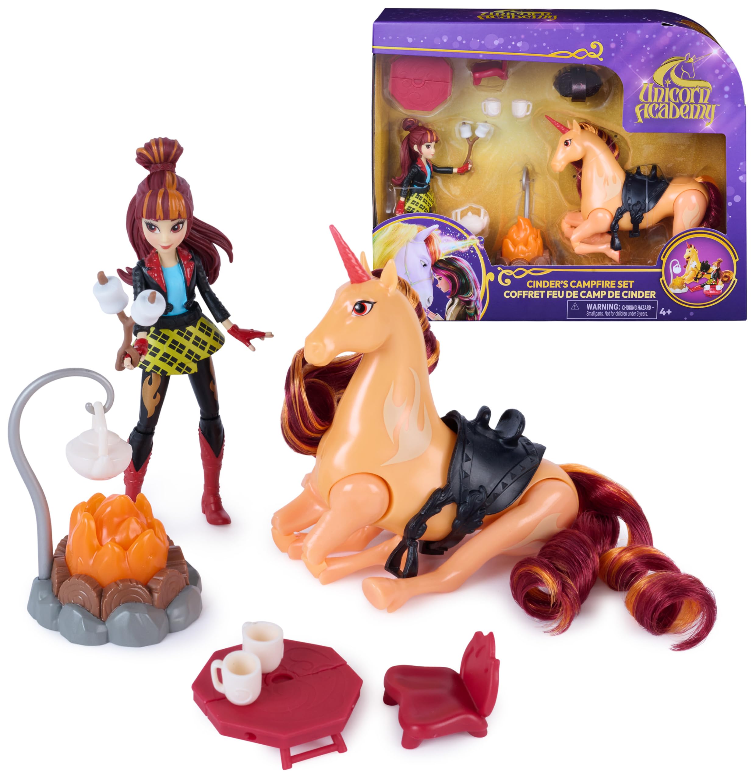 Unicorn Academy Lagerfeuer-Set Valentina Cinder Puppe Einhorn