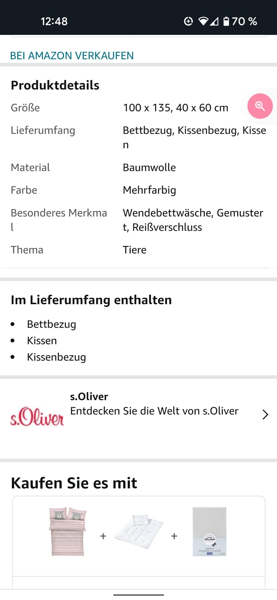 s.Oliver Bär Kinderbettwäsche 100x135 rosa Baumwolle 2tlg