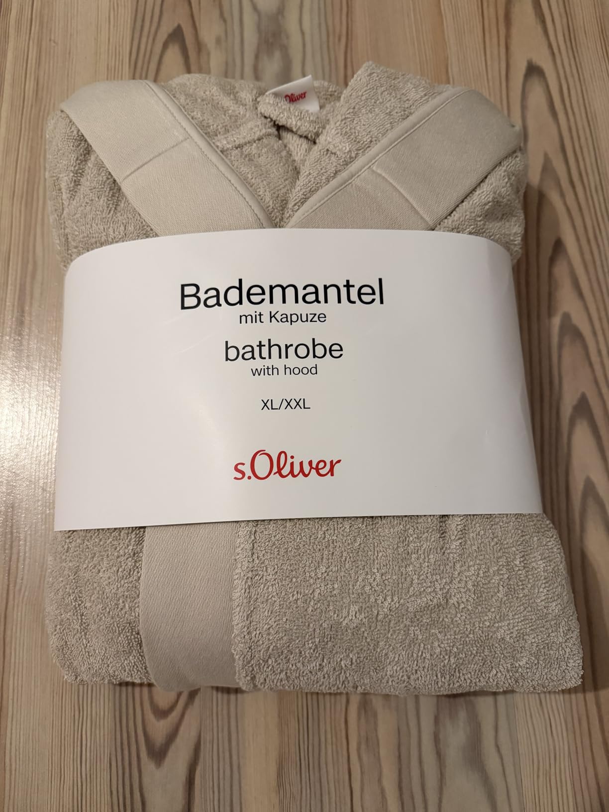 s.Oliver Bademantel M-L Baumwolle Beige mit Kapuze Unisex