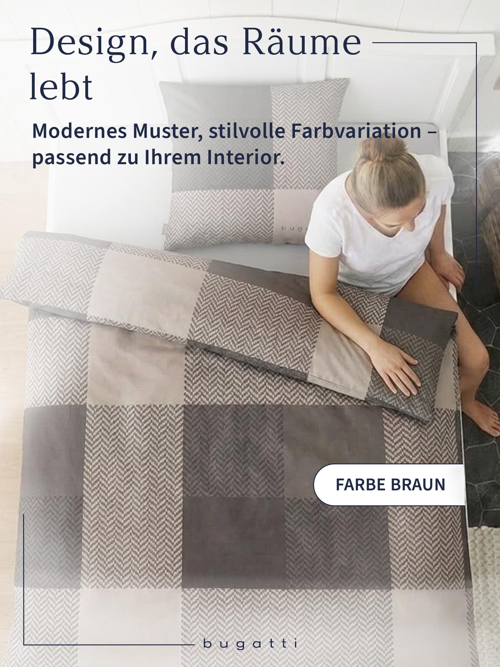 bugatti Bettwäsche 135x200 braun Karo Wende Baumwolle