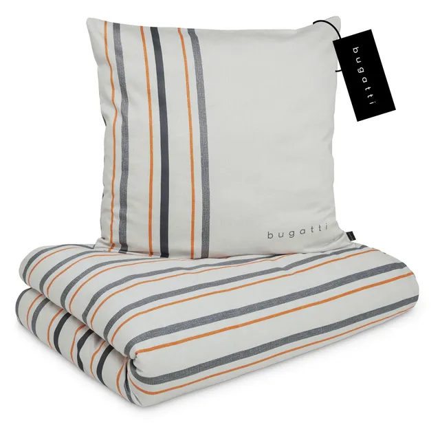 bugatti Bettwäsche 155x220 Grau Orange Mako-Satin Baumwolle