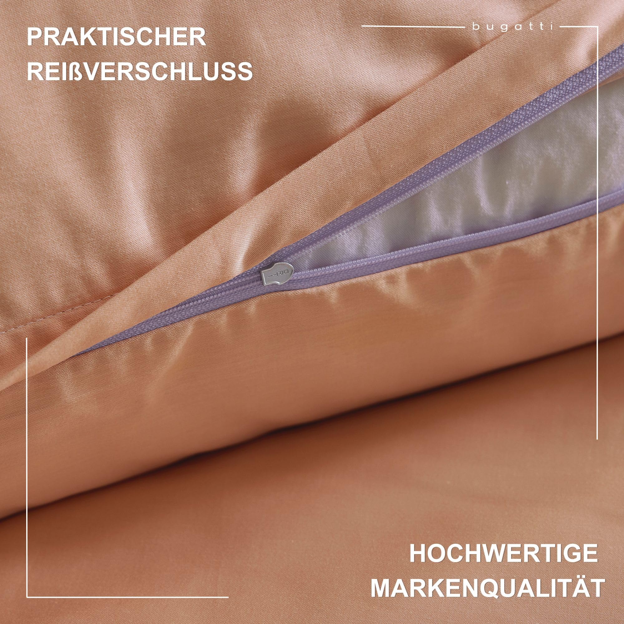 bugatti Satin Bettwäsche 135x200 Bettbezug Lachs Baumwolle