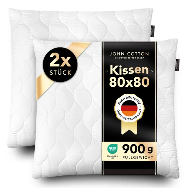 John Cotton Kopfkissen 80x80 cm Kissen 2er Set verstellbar