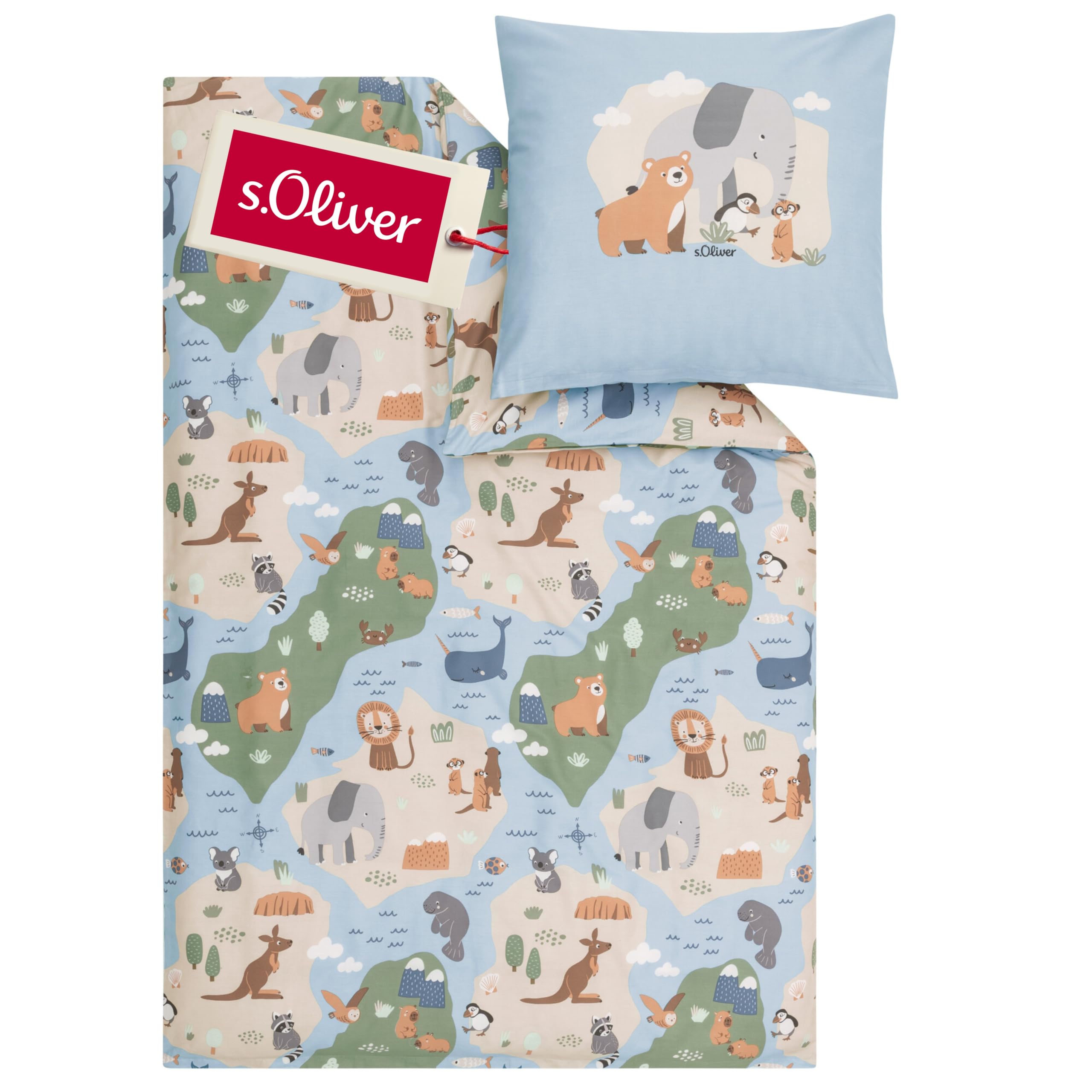 s.Oliver Safaritiere Kinderbettwäsche 100x135 grün Baumwolle