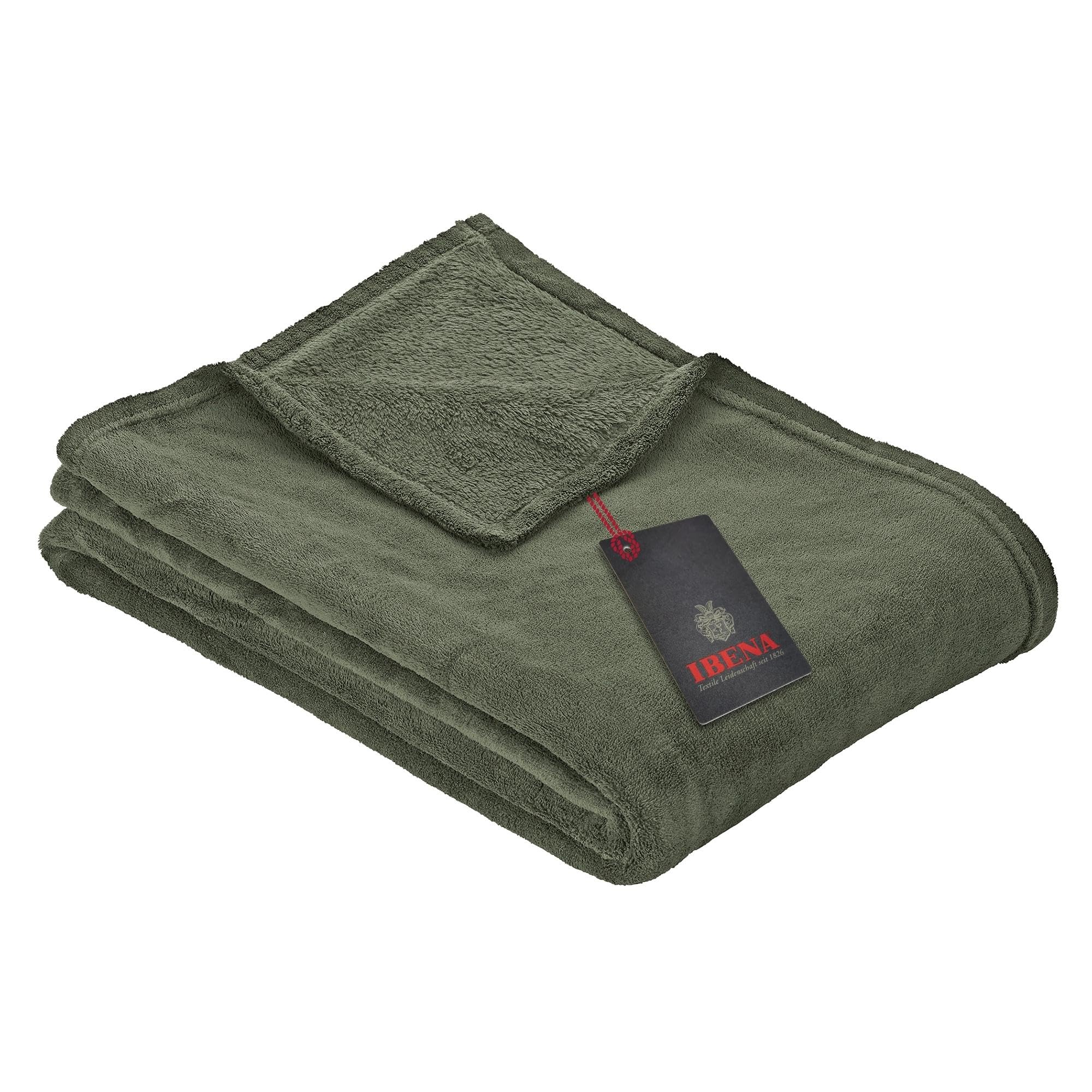 IBENA Olbia Kuscheldecke 150x200 Oliv Fleece 250 g/m²