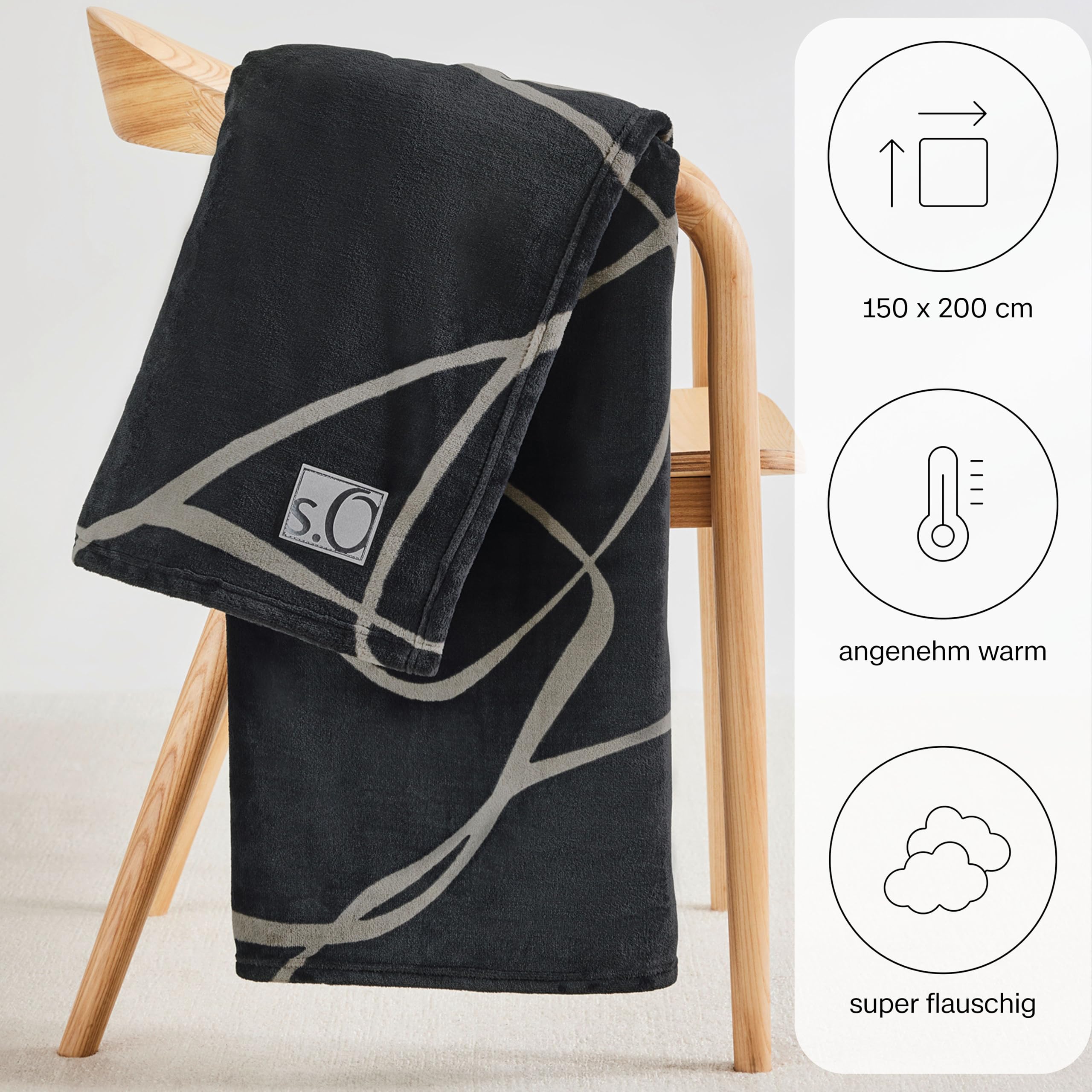 s.Oliver Kuschelsoft Kuscheldecke 150x200 schwarz warm