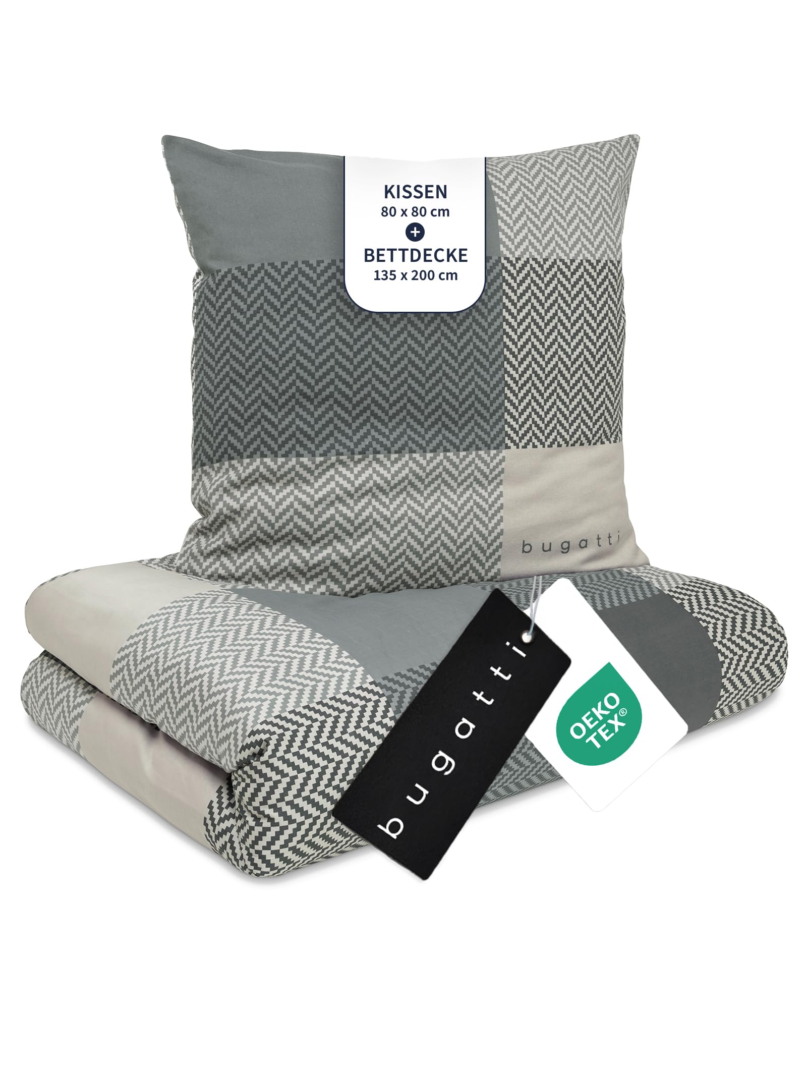 bugatti Bettwäsche 135x200 braun Karo Wende Baumwolle