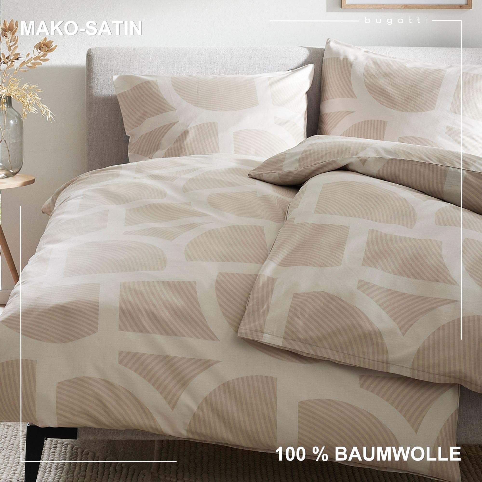 bugatti Bettwäsche 135x200 beige Grafik Satin Baumwolle